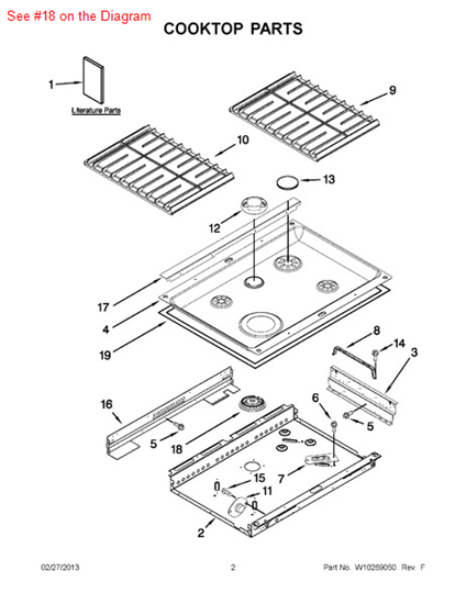 Picture of Whirlpool BURNR-HEAD - Part# 9762553