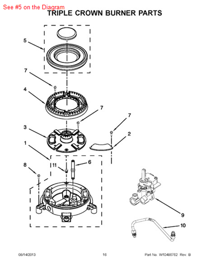 Picture of Whirlpool CAP-BURNER - Part# W10065280