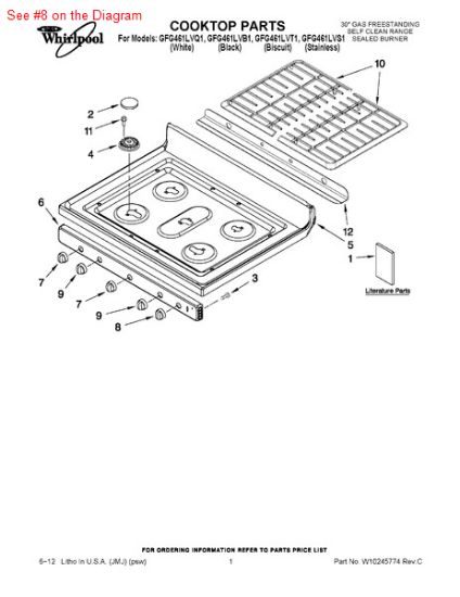 Picture of Whirlpool KNOB - Part# W10134130