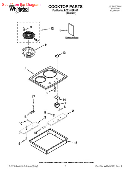 Picture of Whirlpool COOKTOP - Part# W10140169