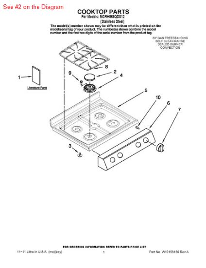 Picture of Whirlpool CAP-BURNER - Part# W10154101