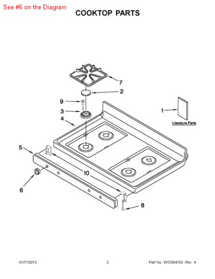 Picture of Whirlpool KNOB - Part# W10163287