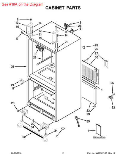 Picture of Whirlpool HINGE-DOOR - Part# W10210890