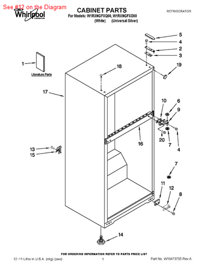 Picture of Whirlpool HINGE-DOOR - Part# W10215063