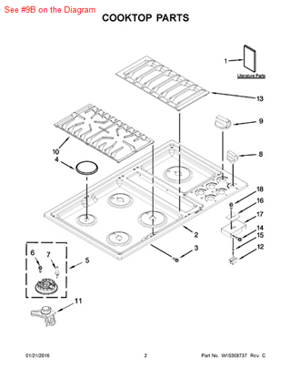 Picture of Whirlpool KNOB - Part# W10236136
