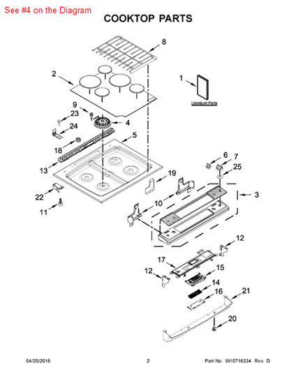Picture of Whirlpool BURNR-HEAD - Part# W10256028