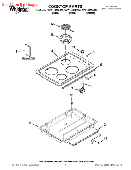 Picture of Whirlpool COOKTOP - Part# W10457743