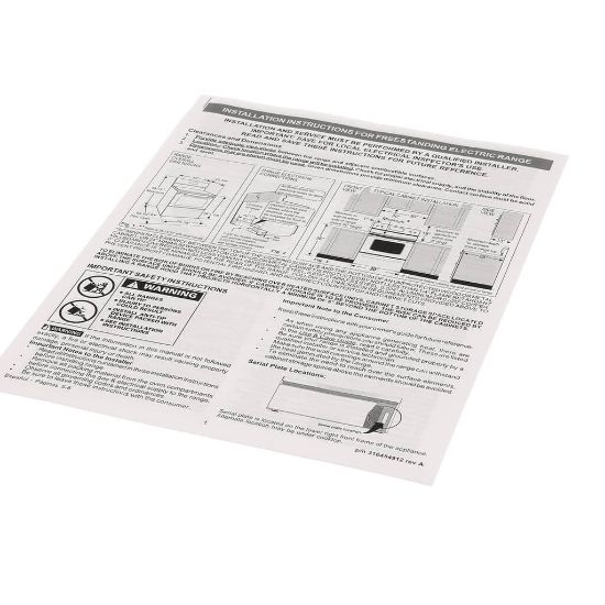 Picture of Electrolux Installation Instructions Part# 316454912